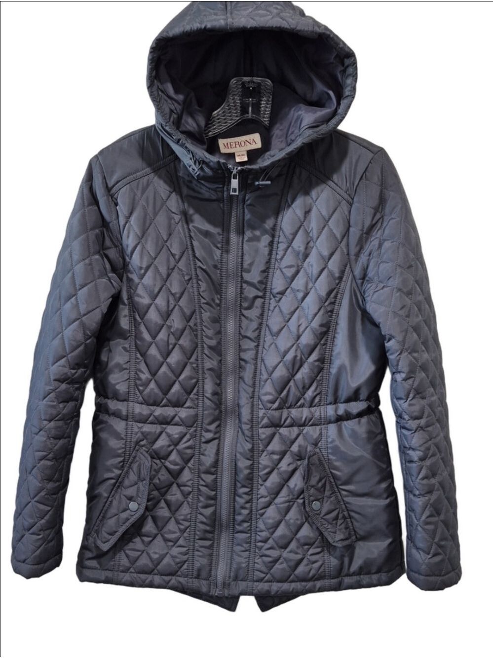 Merona Diamond Quilted Hooded Jacket - Charcoal Grey, Size Medium